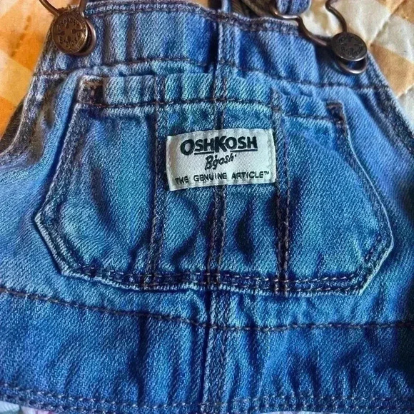 6-9 Months Oshkosh B'Gosh Denim  Overalls Dress with Floral Design - Picture 3 of 6